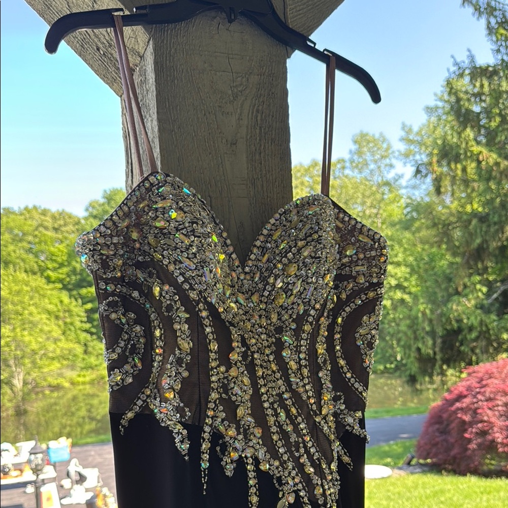 Dave & Johnny Gold Sequin Embellished Prom Gown